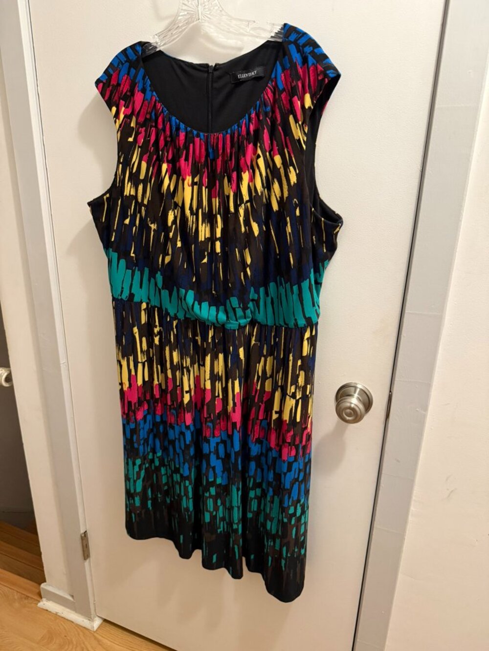 Ellen Tracy Sleeveless Multicolor Printed Fit & Flare Dress 18W - Picture 3 of 4